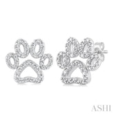 1/20 Ctw Dog Paw Round Cut Diamond Fashion Stud Earrings in Sterling Silver
