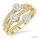 3/8 Ctw Split Top Tri Mount Lovebright Round Cut Diamond Ring in 14K Yellow and White Gold
