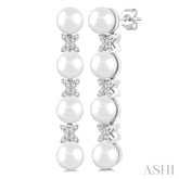5 MM Cultured Pearl and 1/6 Ctw Round Cut Diamond Floral Fashion Earrings in 14K White Gold