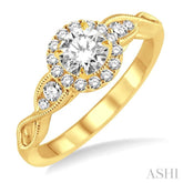 1/2 Ctw Diamond Engagement Ring with 1/5 Ct Round Cut Center Stone in 14K Yellow Gold