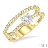 1/3 Ctw Twin Band Round Shape Lovebright Round Cut Diamond Fashion Ring in 14K Yellow and White Gold