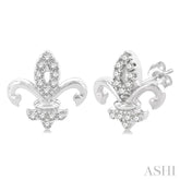 1/8 Ctw Petite Fleur De Lis Round Cut Diamond Fashion Stud Earrings in 10K White Gold