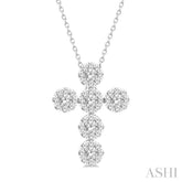 1 Ctw Lovebright Cross Round Cut Diamond Fashion Pendant With Chain in 14K White Gold