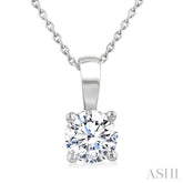 1 Ctw Prong Set Round Cut Diamond Solitaire Pendant With Chain in 14K White Gold