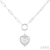 1/4 Ctw Lovebright Heart Shape Round Cut Diamond Paperclip Necklace in 14K White Gold