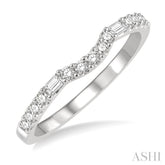 1/4 Ctw Arched Center Baguette and Round Cut Diamond Wedding Band in 14K White Gold