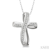 1/4 Ctw Channel Set Round Cut Diamond Cross Pendant in 10K White Gold with Chain