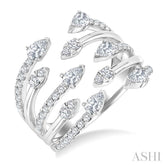 1 Ctw Five-Way Split Pear and Round Cut Diamond Fashion Open Ring in 14K White Gold