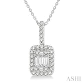 1/2 Ctw Baguette & Round Cut Fusion Diamond Pendant With Chain in 14K White Gold