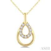 1/10 Ctw Overlay Pear Shaped Frame Round Cut Diamond Fashion Drop Petite Pendant With Chain in 10K Yellow Gold