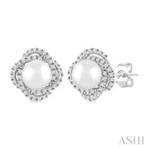 5 MM Cultured Pearl and 1/4 Ctw Round Cut Diamond Petite Fashion Earrings in 10K White Gold