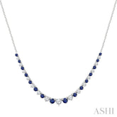 1.7MM - 3 MM Round Shape Sapphire and 3/4 Ctw Round Cut Diamond Precious Riviera Necklace in 14K White Gold