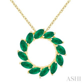 4X2MM Marquise Cut Emerald Precious Floral Circle Fashion Pendant With Chain in 10K Yellow Gold