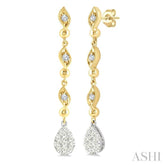1/2 Ctw Lovebright Pear Shape Round Cut Diamond Fashion Long earrings in 14K Yellow and White Gold