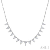 1 1/2 Ctw Inverted Triangle Motif Baguette and Round Cut Diamond Necklace in 14K White Gold
