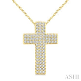 1/3 Ctw Cross Three-Row Pave Set Round cut Diamond Fashion Pendant With Chain in 10K Yellow Gold