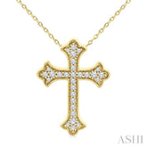 1/5 Ctw Round Cut Diamond Cross Petite Fashion Pendant With Chain in 10K Yellow Gold