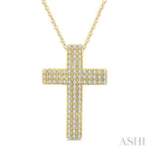 1/4 Ctw Roman Cross Triple Row Round Cut Diamond Fashion Pendant With Chain in 10K Yellow Gold