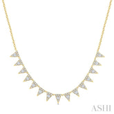 1 1/2 Ctw Inverted Triangle Motif Baguette and Round Cut Diamond Necklace in 14K Yellow Gold