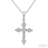 1/8 Ctw Round Cut Diamond Cross Petite Pendant With Chain in 10K White Gold