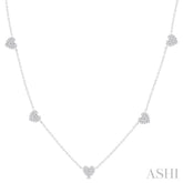 1/4 Ctw Heart Motif Round Cut Diamond Station Necklace in 14K White Gold