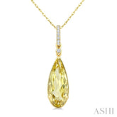 16X6 MM Evoque Gemstones Pear Shape Lemon Quartz and 1/20 Ctw Round Cut Diamond Semi-Precious Pendant With Chain in 10K Yellow Gold