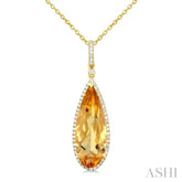 22X8 MM Evoque Gemstone Pear Shape Citrine and 1/4 Ctw Round Cut Diamond Semi-Precious Pendant With Chain in 14K Yellow Gold