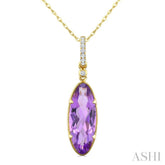 16X6 MM Oval Shape Amethyst and 1/20 Ctw Round Cut Diamond Semi-Precious Pendant With Chain in 10K Yellow Gold