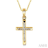 1/10 Ctw Single Cut Diamond Cross Pendant in 10K Yellow Gold with Chain
