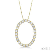1 Ctw Oval Shape Window Round Cut Diamond Pendant With Chain in 14K Yellow Gold