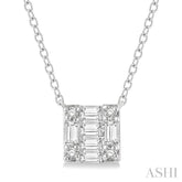 1/8 Ctw Square Shape Baguette and Round Cut Diamond Petite Fashion Pendant With Chain in 14K White Gold
