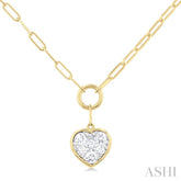 1/4 Ctw Lovebright Heart Shape Round Cut Diamond Paperclip Necklace in 14K Yellow & White Gold