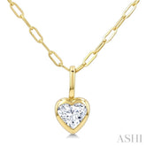 1/5 Ctw Heart Shape Bezel Set Diamond Fashion Pendant With Paperclip Chain in 14K Yellow Gold