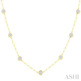 2 Ctw Bezel Set Round Cut Diamond Paperclip Station Necklace in 14K Yellow Gold