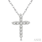 1/20 Ctw Round Cut Diamond Cross Petite Pendant in 14K White Gold with Chain