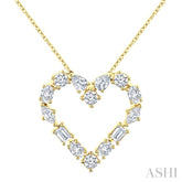 1 Ctw Heart Shape Mixed Diamond Cut Fashion Pendant With Chain in 14K Yellow Gold