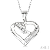 1/4 Ctw Baguettes and Round Diamond Heart Pendant in 10K White Gold with Chain