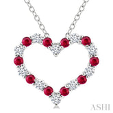 1.4 MM Round Cut Ruby and 1/8 Ctw Open Heart Round Cut Diamond Precious Fashion Pendant With Chain in 14K White Gold