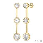 3/4 Ctw Lovebright Circular Mount & Bar Link Round Cut Diamond Fashion Earrings in 14K Yellow and White Gold