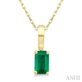 5X3 MM Octagon Shape Emerald Precious Solitaire Pendant With Chain in 14K Yellow Gold
