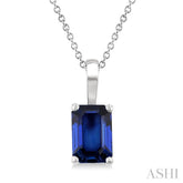 6X4 MM Octagon Shape Sapphire Precious Solitaire Pendant With Chain in 14K White Gold
