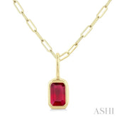 6x4 MM Bezel Set Emerald Cut Ruby Precious Fashion Pendant With Paperclip Chain in 14K Yellow Gold