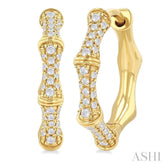 1/3 Ctw Petite Bamboo-Inspired Round Cut Diamond Fashion Huggies in 14K Yellow Gold