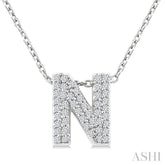 1/6 Ctw Bubble Accent Initial 'N' Round Cut Diamond Fashion Pendant With Chain in 10K White Gold