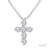 1/4 Ctw Round Cut Diamond Christian Cross 6-Stone Fashion Pendant With Chain in 14K White Gold