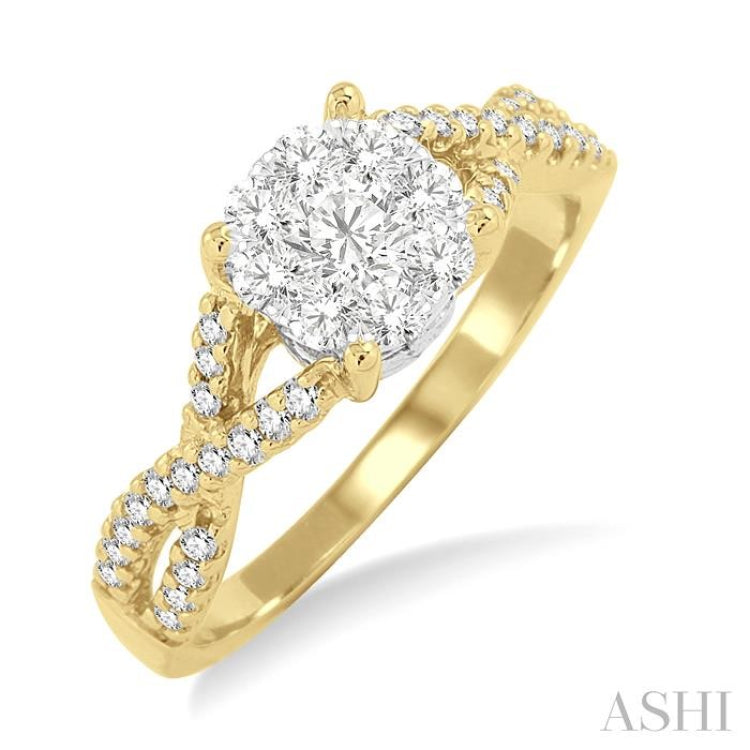1/3 Ctw Lovebright Round Cut Diamond Engagement Ring in 14K Yellow and White Gold