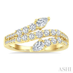 1 Ctw Split Three-Arm Bypass Pear and Round Cut Diamond Fashion Band in 14K Yellow Gold