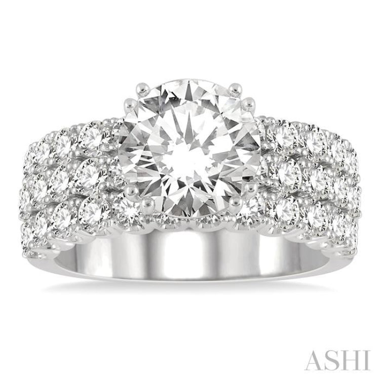 1 3/4 Ctw Triple Row Round Cut Diamond Semi-Mount Engagement Ring in 14K White Gold