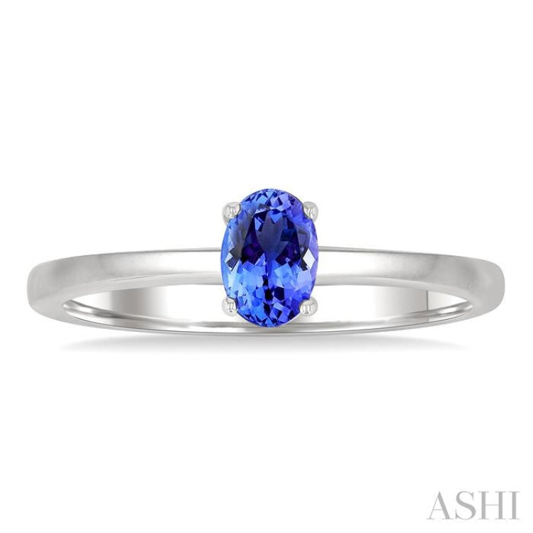 6x4 MM Oval Shape Tanzanite Precious Solitaire Ring in 14K White Gold