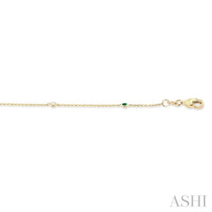 1.75 MM Emerald and 1/20 Ctw Round Cut Diamond Precious Station Bracelet in 14K Yellow Gold